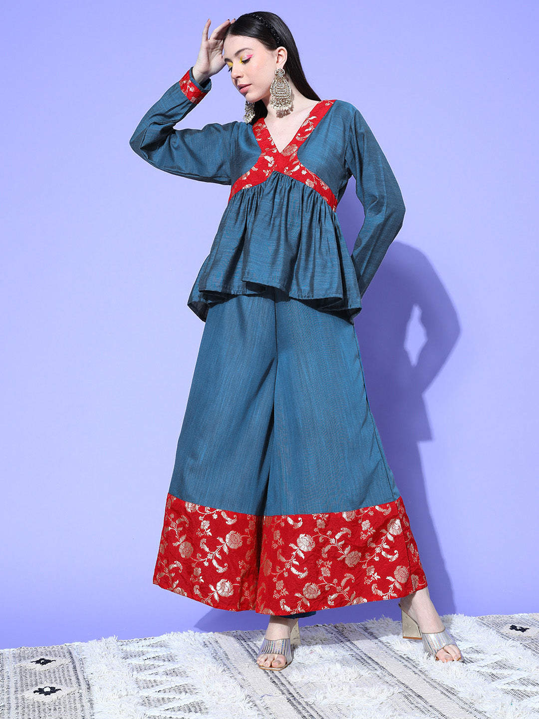 Buy Blue Georgette Round Printed Short Kurta With Palazzos For Women by  Soup by Sougat Paul Online at Aza Fashions.